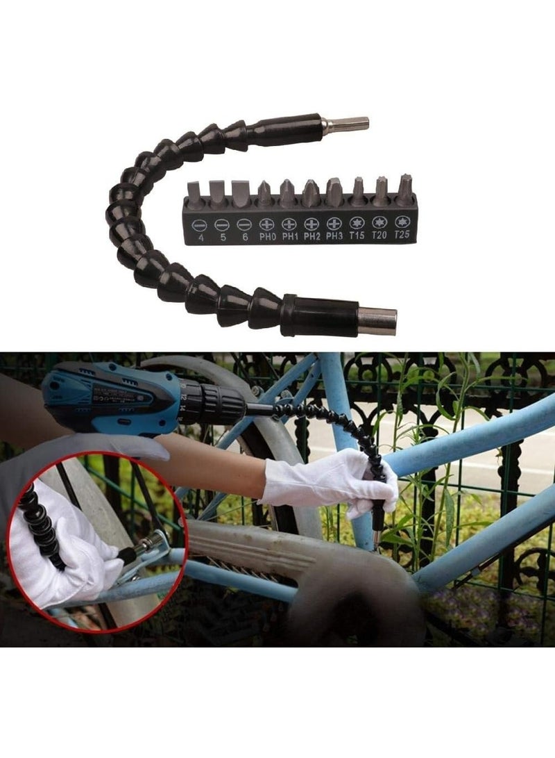 Flexible Screwdriver Drill Bit Extension Set – 11.8 Inch 1/4" Hex Shank Magnetic Extension Shaft with 10 Screwdriver Bits & 9 Drive Sockets – Power Drill Accessory for Tight Spaces - Image 5