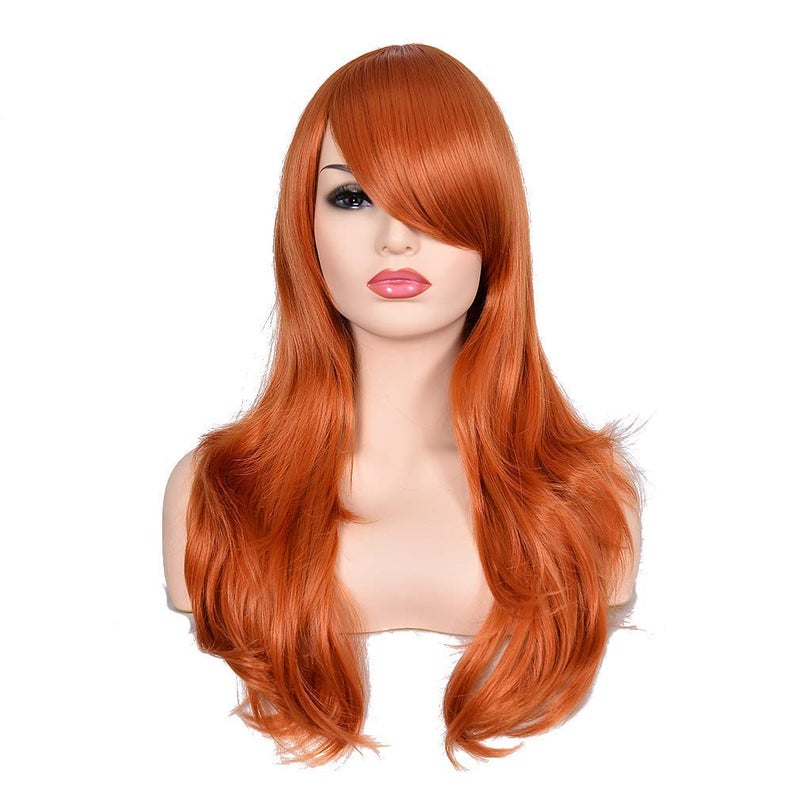 morvally 23 Long Wig Big Wavy Heat Resistant Synthetic Straight Hair with Bangs for Cosplay Costume Halloween Party 2735 Ginger Orange