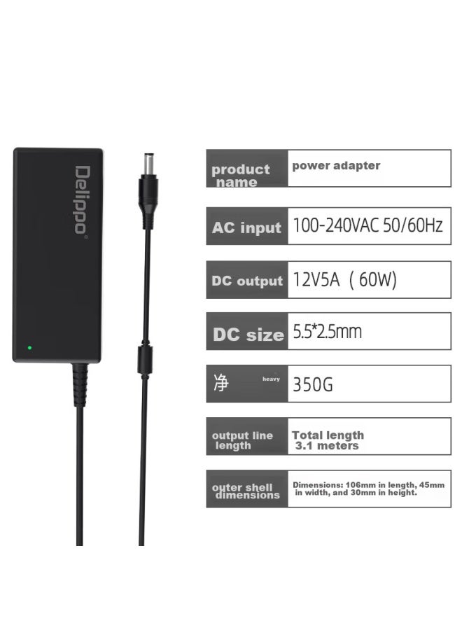 Delippo 12v 5a 60w Power Adapter For Lcd Monitors, Surveillance Systems, Set-top Boxes, Massage Chairs, Hard Drives, Printers, Small Appliances, Charger, Power Cord 12v 4a 3a 2a - Image 3