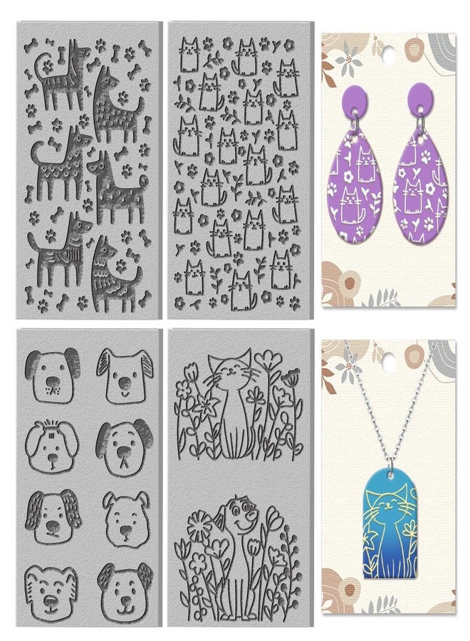 CHGCRAFT 4Pcs Pet Pattern Graphics Polymer Clay Texture Sheet Cats and Dogs Rubber Clay Texture Mat for Polymer Clay Making Earrings Jewelry DIY Crafts 4 × 2.6 in - Image 1