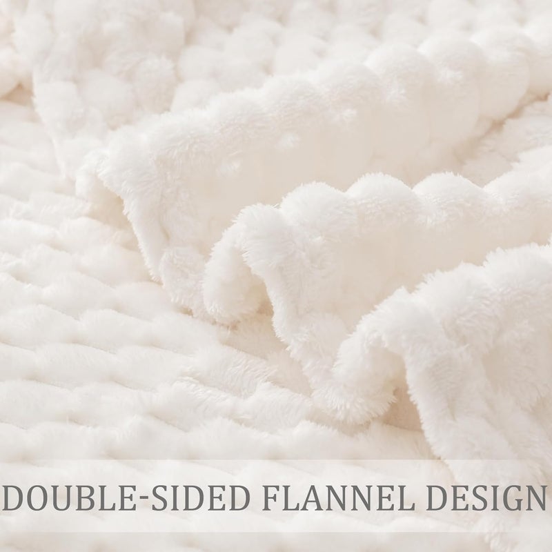 Extra Large Fleece Throw Blanket for Couch, 50x70 Inches Stylish Jacquard Soft Throw Blanket, Fuzzy Cozy Lightweight for All Season, Ivory - Image 5