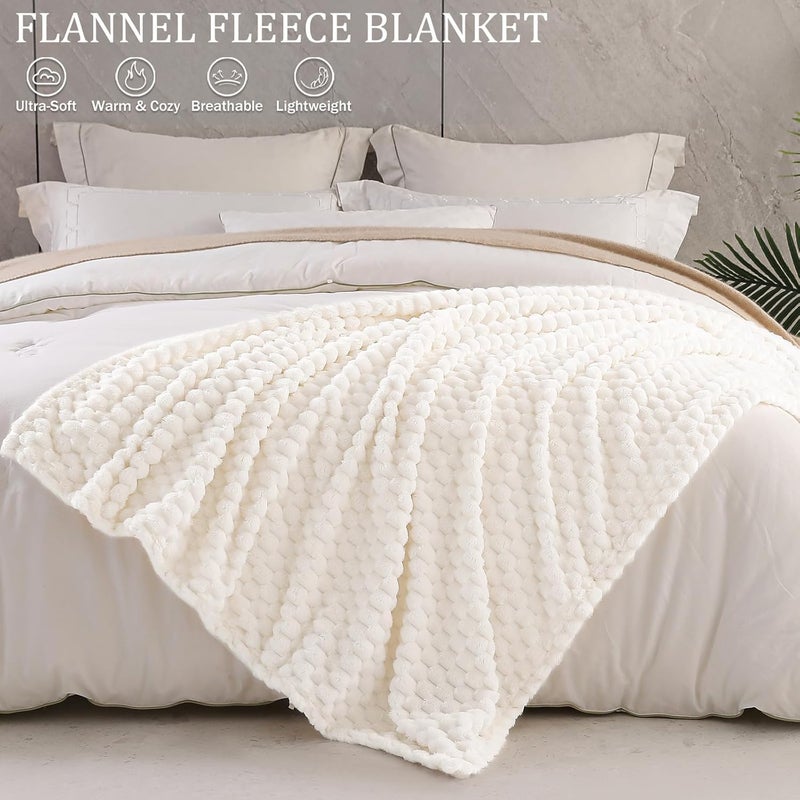 Extra Large Fleece Throw Blanket for Couch, 50x70 Inches Stylish Jacquard Soft Throw Blanket, Fuzzy Cozy Lightweight for All Season, Ivory - Image 2