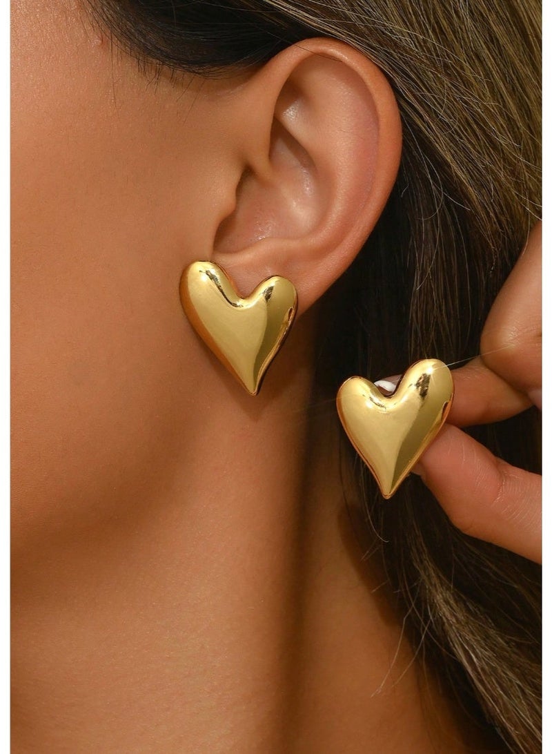 Shein 1 Pair Cute & Fresh Asymmetrical Heart Shaped Stainless Steel Earrings, Suitable For Women To Wear On Vacation, Travel, Dates Or As Valentine's Day Gift - Image 4