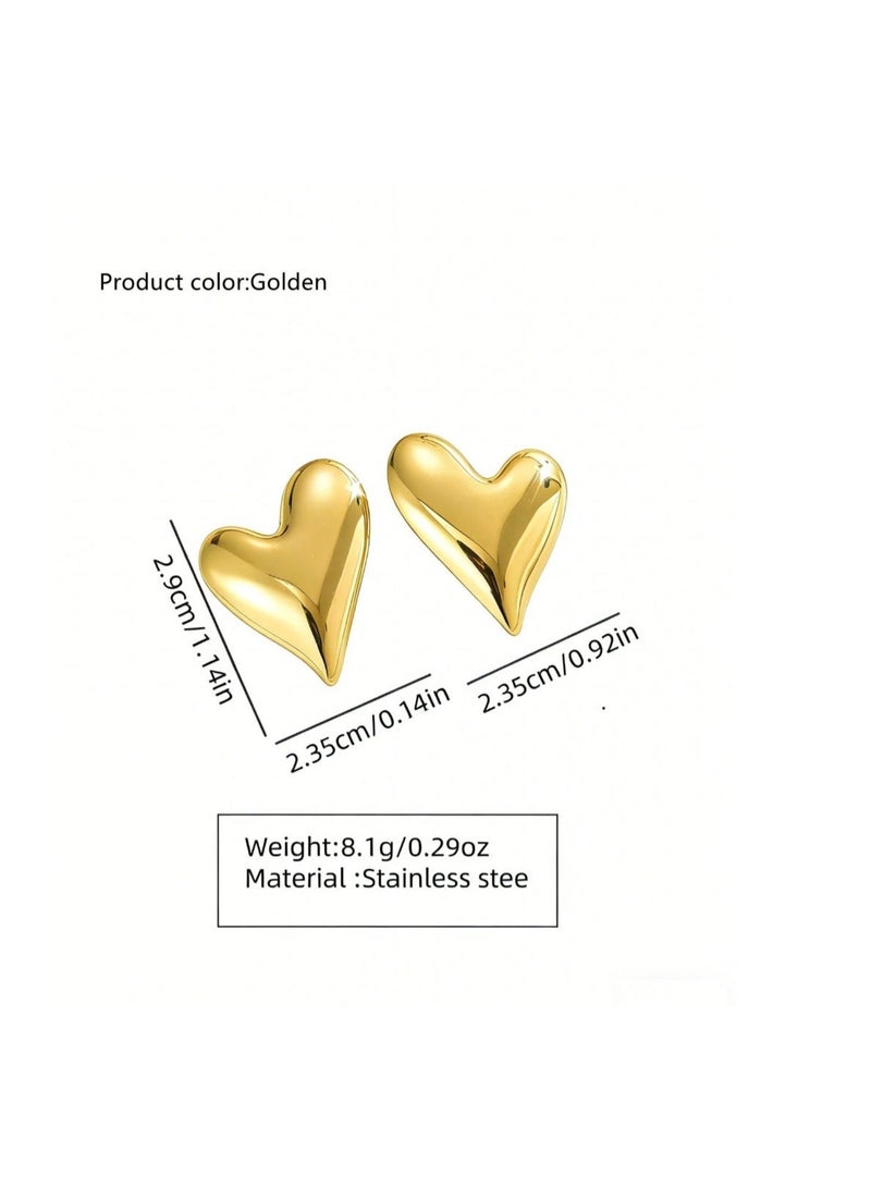 Shein 1 Pair Cute & Fresh Asymmetrical Heart Shaped Stainless Steel Earrings, Suitable For Women To Wear On Vacation, Travel, Dates Or As Valentine's Day Gift - Image 3