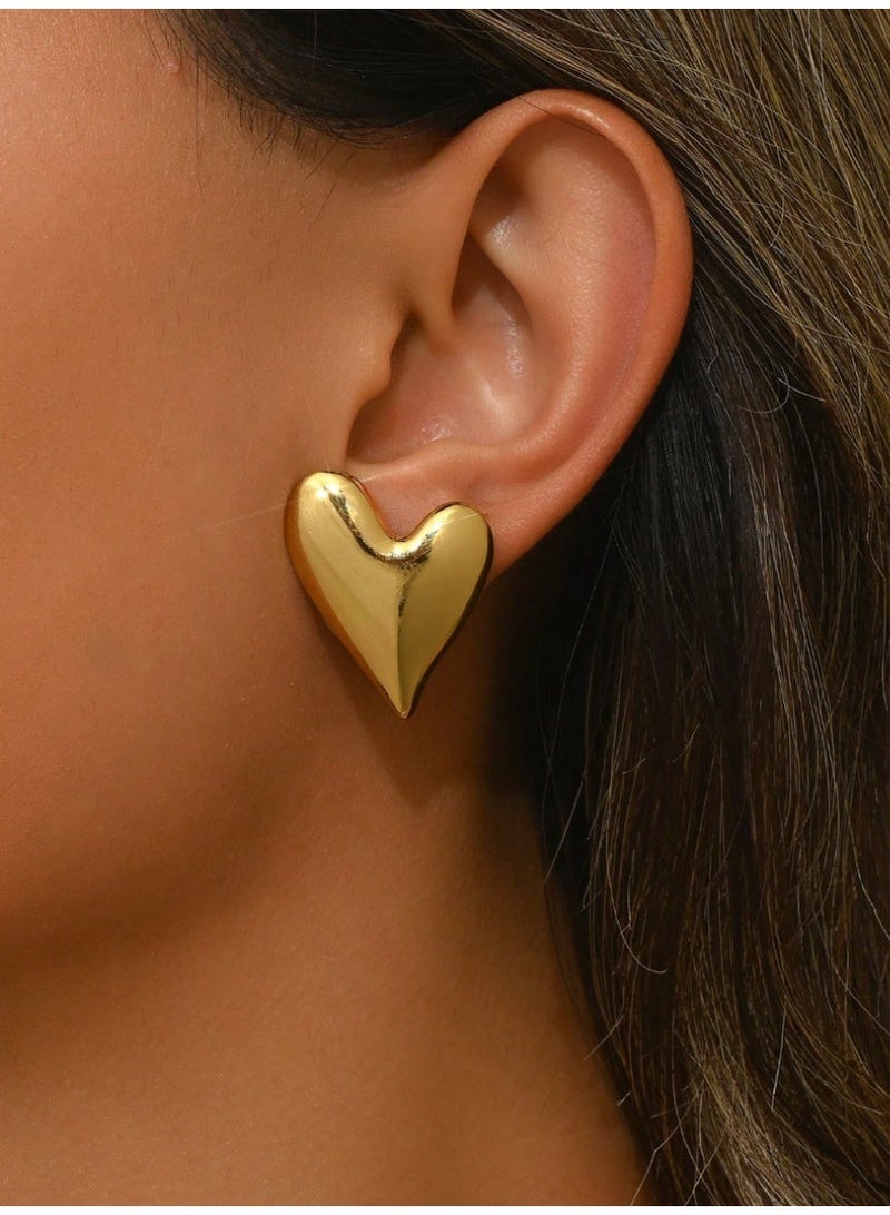Shein 1 Pair Cute & Fresh Asymmetrical Heart Shaped Stainless Steel Earrings, Suitable For Women To Wear On Vacation, Travel, Dates Or As Valentine's Day Gift - Image 1