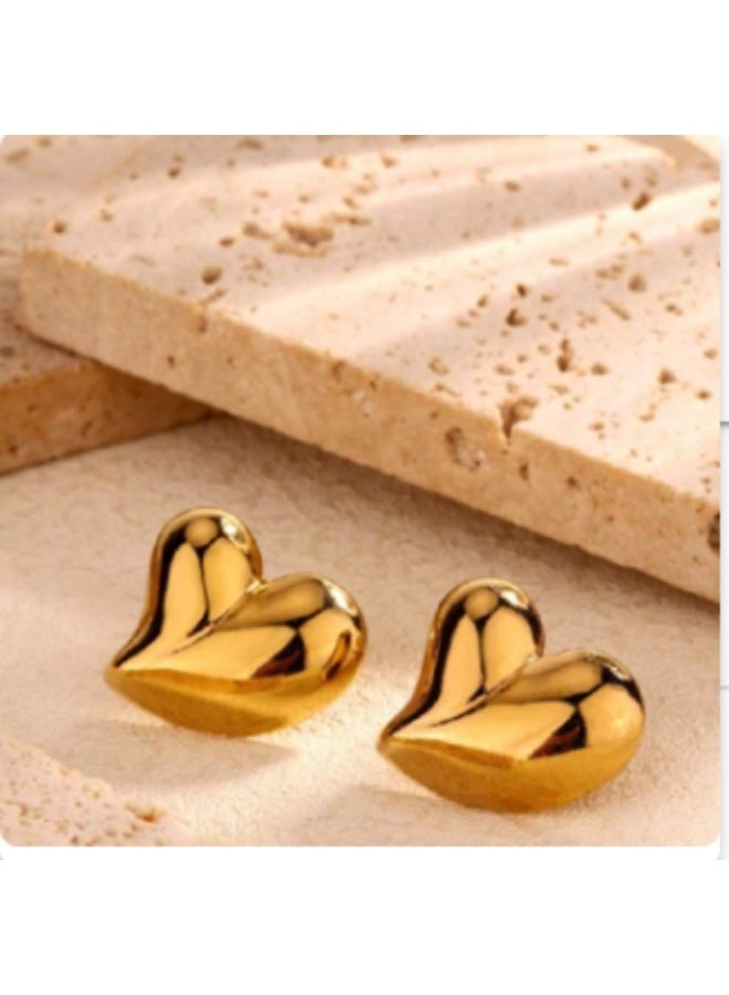 Shein 1 Pair Cute & Fresh Asymmetrical Heart Shaped Stainless Steel Earrings, Suitable For Women To Wear On Vacation, Travel, Dates Or As Valentine's Day Gift - Image 2
