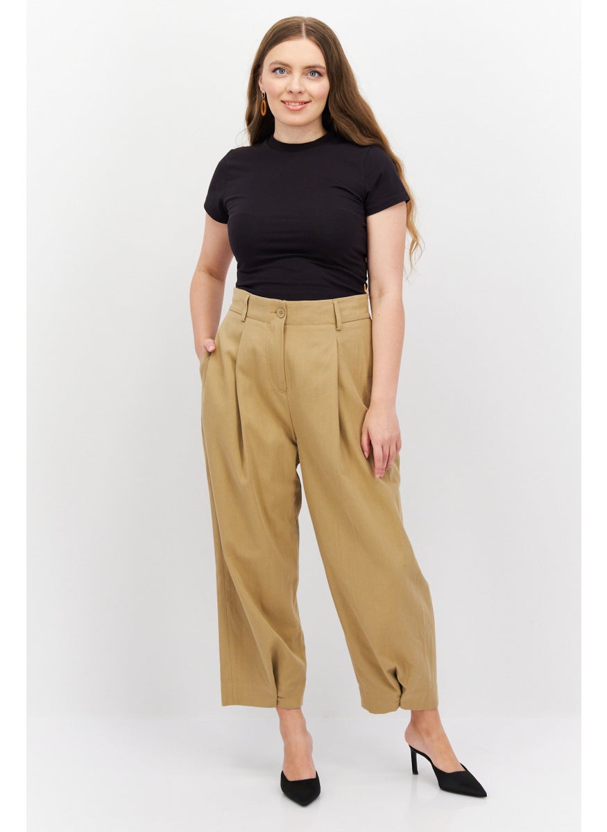 NAH/ Studio - Women Regular Fit Solid Wide Leg Pant, Beige - Image 1