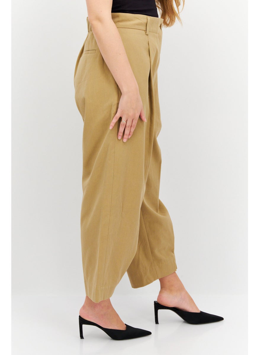 NAH/ Studio - Women Regular Fit Solid Wide Leg Pant, Beige - Image 1