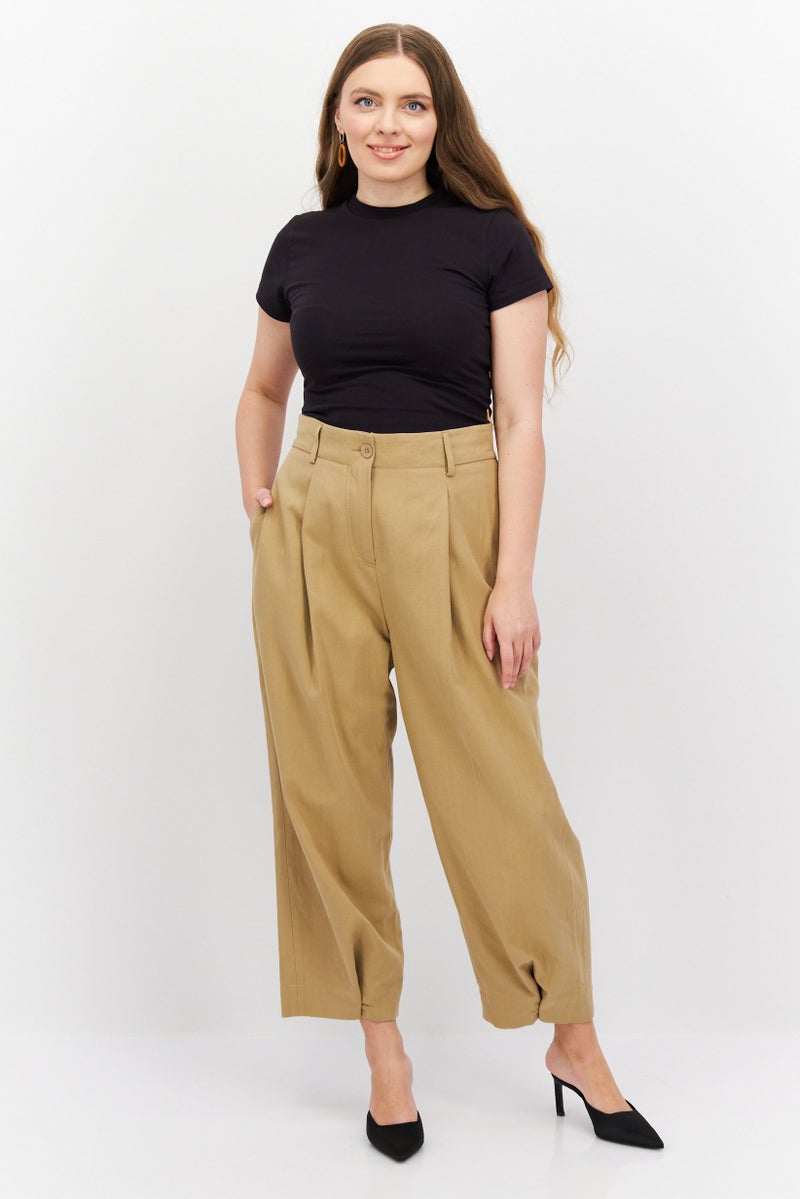 NAH/ Studio Women Regular Fit Solid Wide Leg Pant, Beige - Image 2