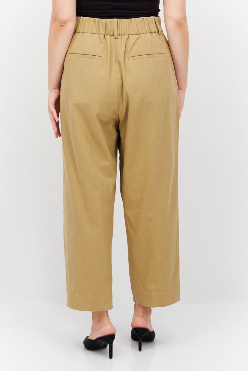 NAH/ Studio Women Regular Fit Solid Wide Leg Pant, Beige - Image 4