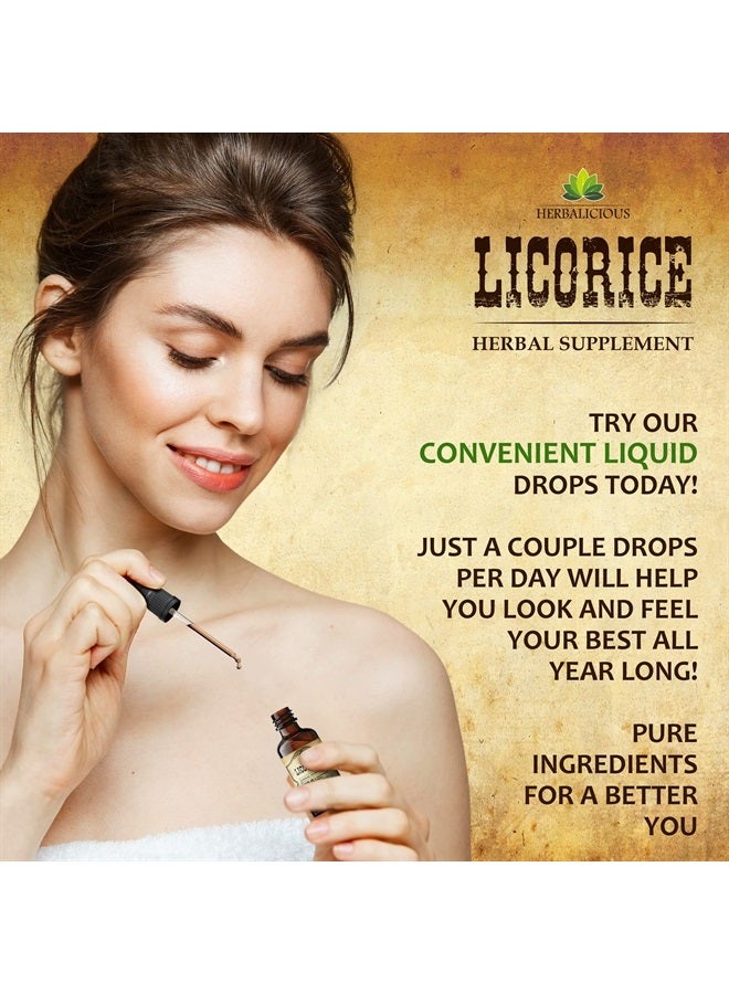 HERBALICIOUS Licorice Root Extract - Glycyrrhiza Glabra - Organic Herbal Supplement for Digestion Restore Respiratory Health Fatigue & Immunity Support Vegan Gluten Free Liquid Tincture (4Fl Oz)  - Image 1