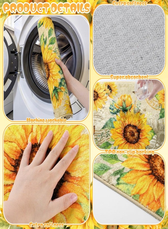 Fourluoo 18 Pcs Sunflower Shower Curtain Set Sunflower Butterfly Shower Decor Fabric Bathroom Decor Set with 12 Decorative Hooks Floral Towels Non Slip Absorbent Rug for Modern Aesthetic Bathroom - Image 5