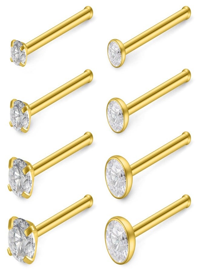 SCERRING 20G 8PCS Gold Plated Stainless Steel Bone Nose Stud Rings Piercing Jewelry 1.5mm 2mm 2.5mm 3mm Clear Cubic Zirconia - Image 1