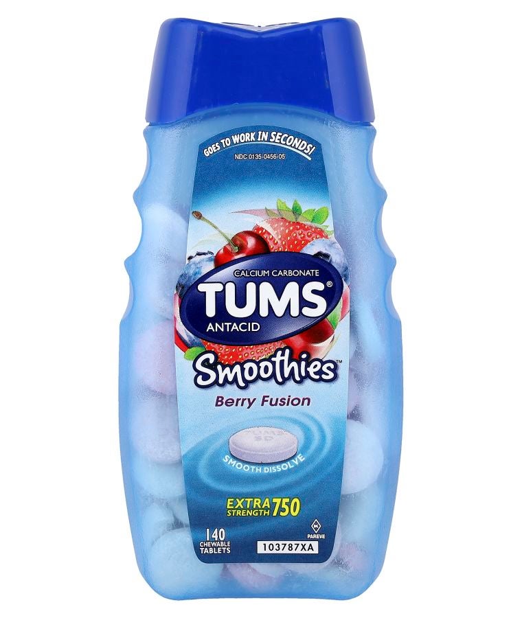TUMS Antacid Smoothies  Berry Fusion 750 mg 140 Chewable Tablets
