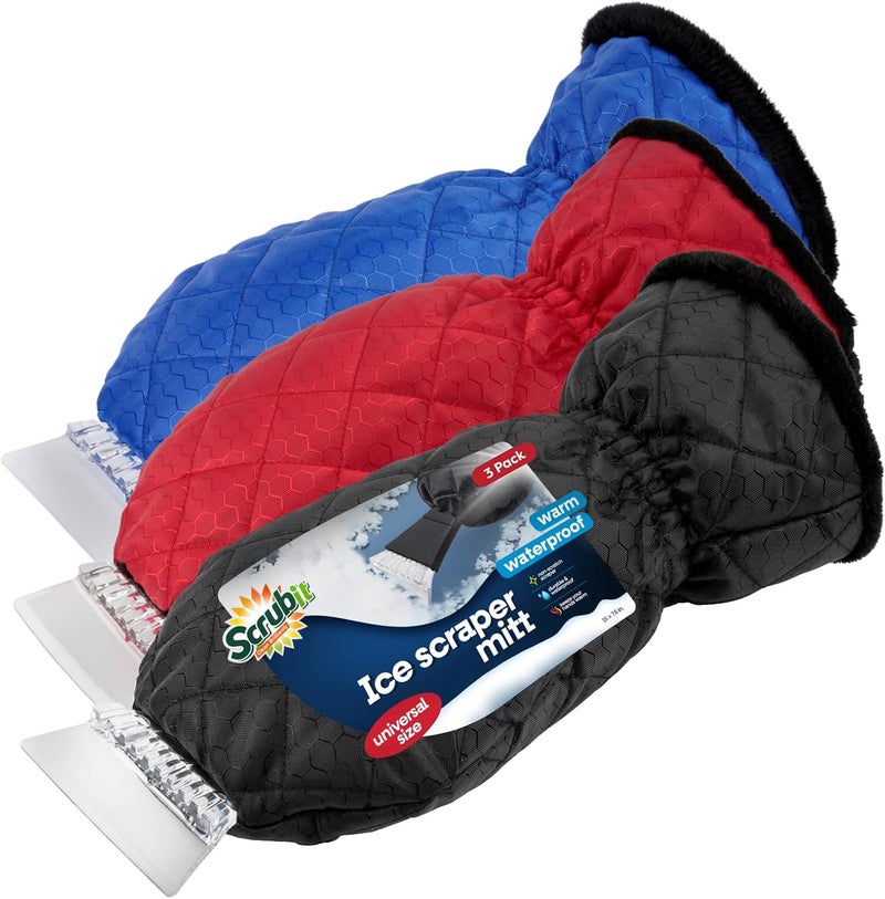 SCRUBIT 3 Pack Ice Scraper with Glove - Waterproof Car Windshield Scraper for Ice and Snow - Image 1