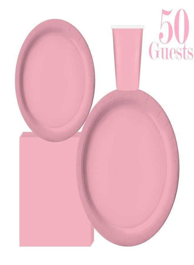 Oojami Serves 50 Complete Party Pack Disposable 9" Dinner Paper Plates 7" Dessert Paper Plates 9 oz Cups 3 Ply Napkins office parties, Birthday parties, festivals (Light Pink) - Image 5