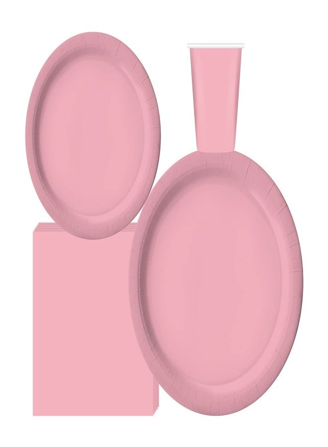 Oojami Serves 50 Complete Party Pack Disposable 9" Dinner Paper Plates 7" Dessert Paper Plates 9 oz Cups 3 Ply Napkins office parties, Birthday parties, festivals (Light Pink) - Image 3