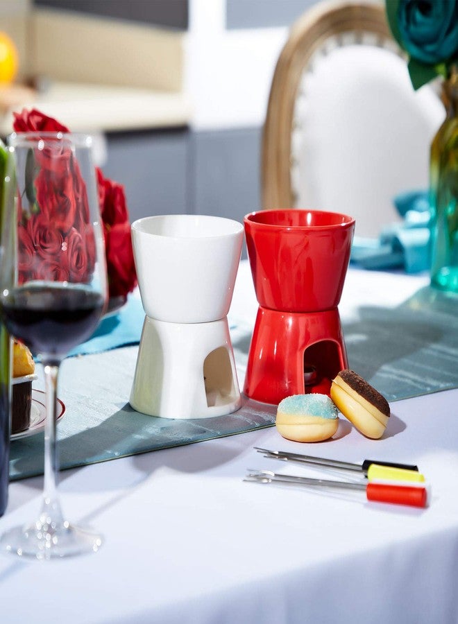 مادر كوب فوندو من السيراميك مع 8 قطع من الشوكات لإذابة الشوكولاتة أو الجبن أو المرق أو المقبلات في عيد الحب (أحمر وأبيض) - Image 4