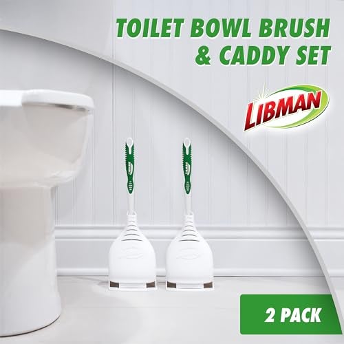 Libman فرشاة مرحاض ليبمان المصممة مع حاملة - عبوة 2 - مجموعة فرشاة وحامل مرحاض، غير خادشة، فرشاة حمام، حاملة صحية مع فتحات تجفيف - Image 2