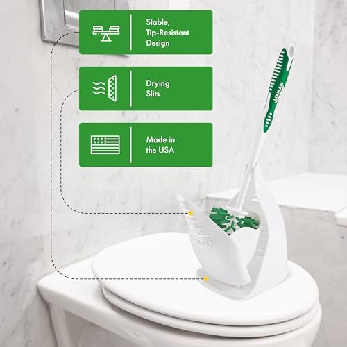 Libman فرشاة مرحاض ليبمان المصممة مع حاملة - عبوة 2 - مجموعة فرشاة وحامل مرحاض، غير خادشة، فرشاة حمام، حاملة صحية مع فتحات تجفيف - Image 4