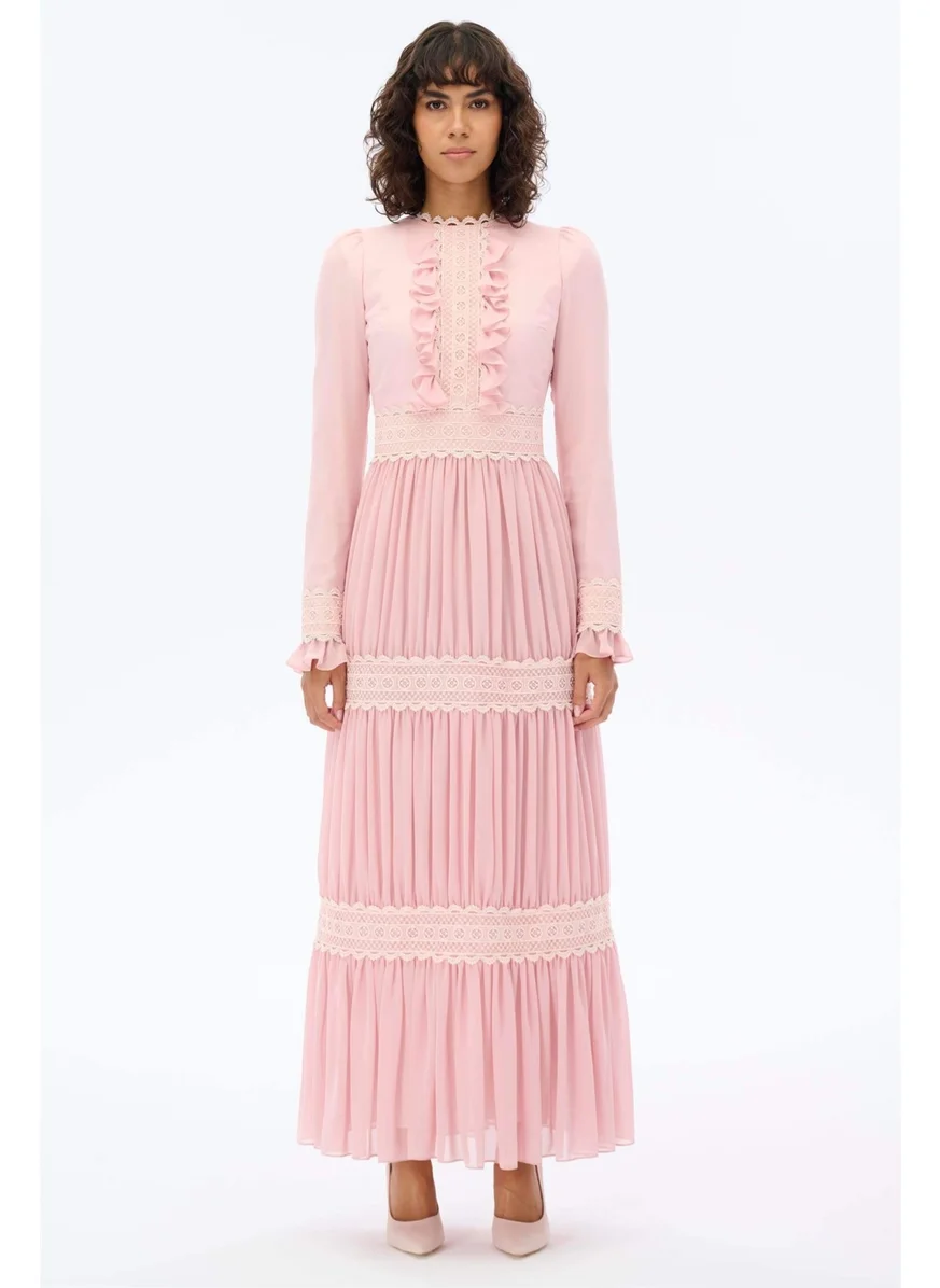 Miha Pleated Lace Skirt Dress Powder