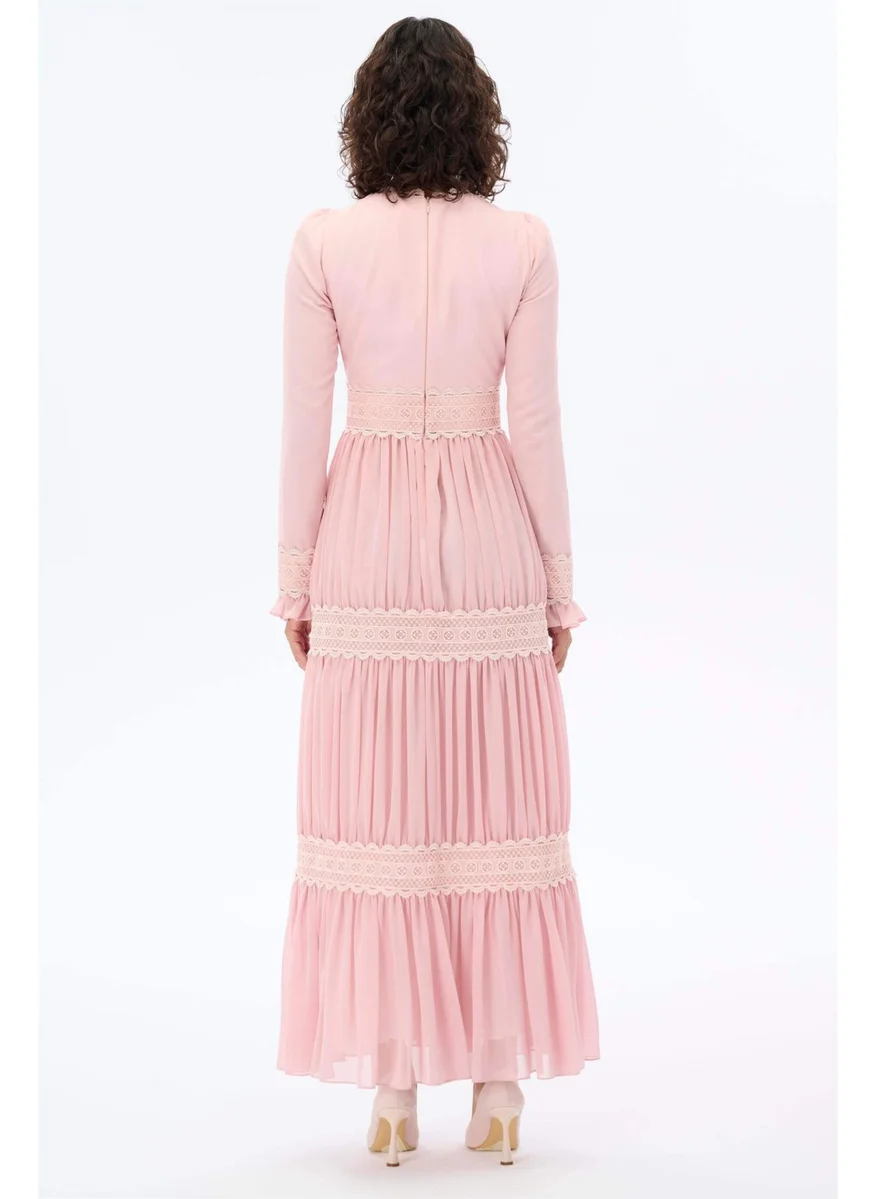 Miha Pleated Lace Skirt Dress Powder