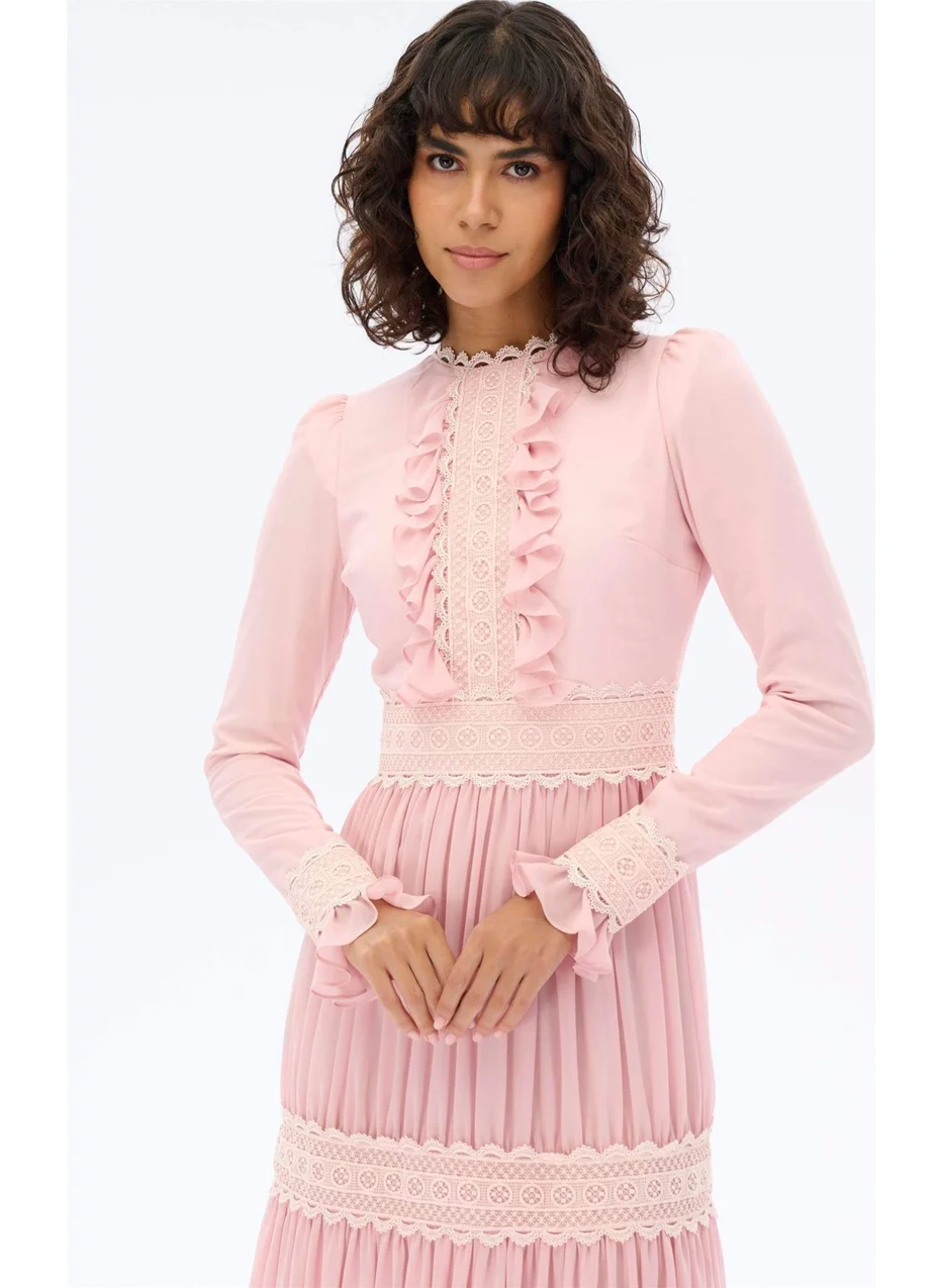 Miha Pleated Lace Skirt Dress Powder