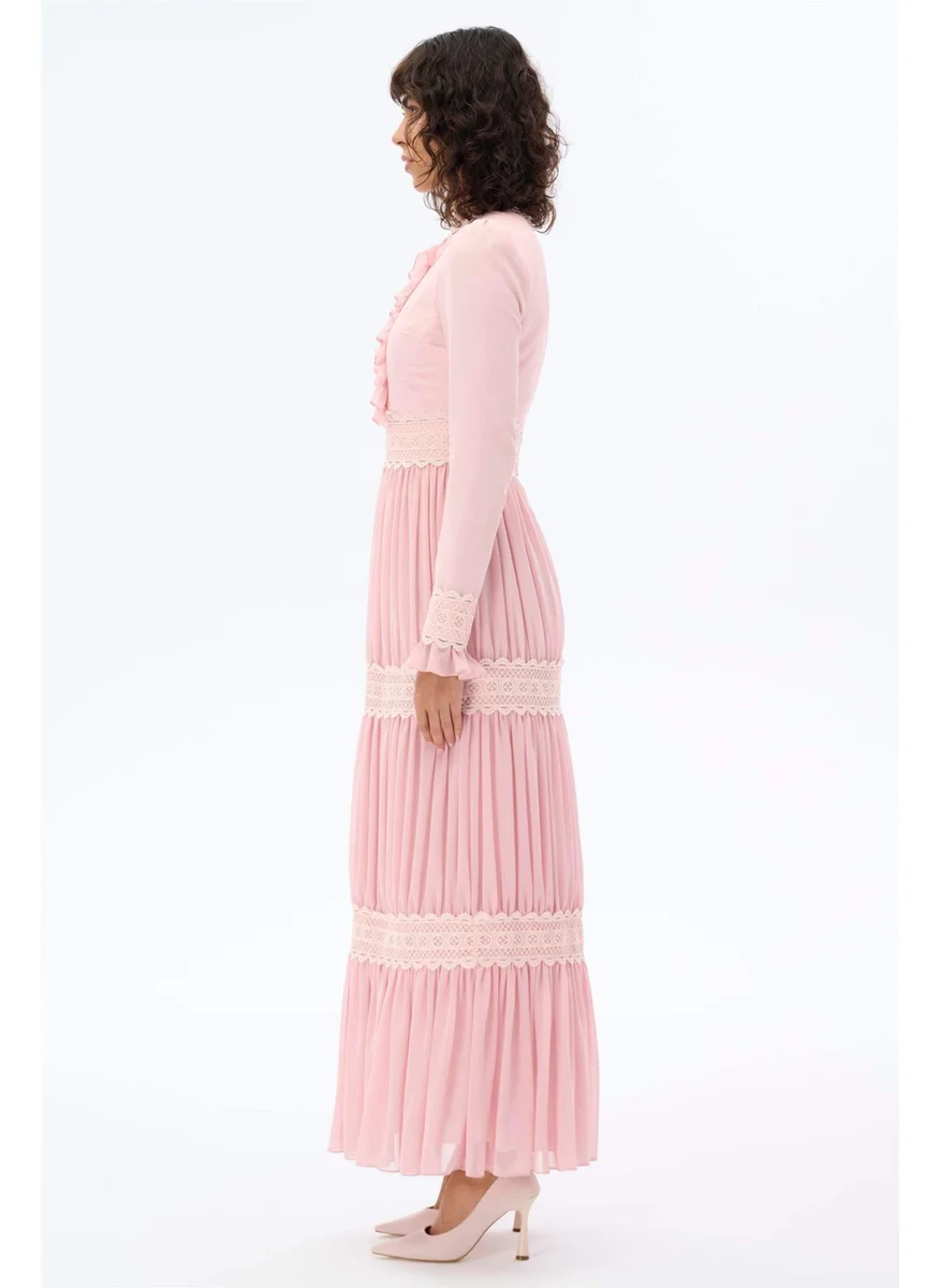 Miha Pleated Lace Skirt Dress Powder