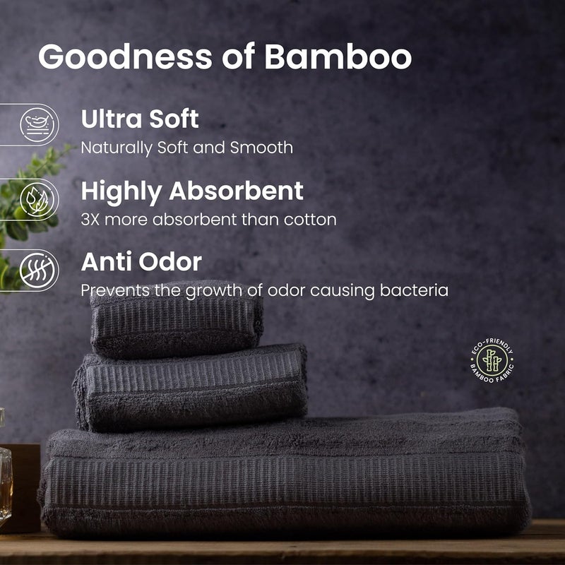 Mush Bamboo 6 PieceTowels Set | Ultra Soft, Absorbent and Antimicrobial 600 GSM (Bath Towel, Hand Towel and Face Towel) Perfect for Daily Use and Gifting (Navy & Grey) - Image 2