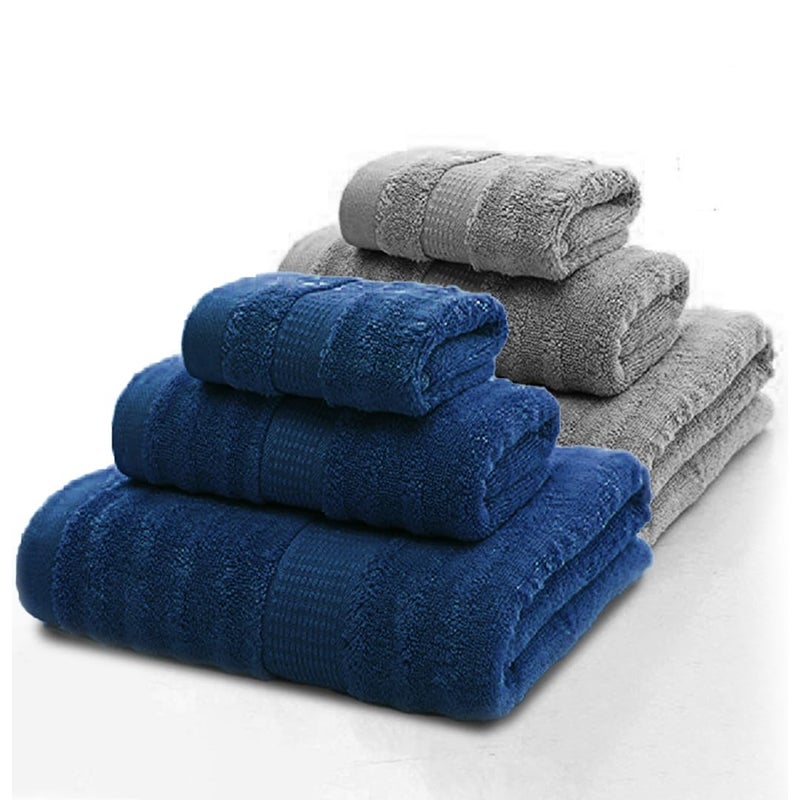 Mush Bamboo 6 PieceTowels Set | Ultra Soft, Absorbent and Antimicrobial 600 GSM (Bath Towel, Hand Towel and Face Towel) Perfect for Daily Use and Gifting (Navy & Grey) - Image 1