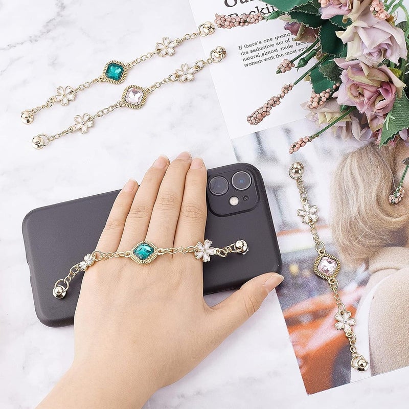 Klarako 4pcs Phone Charms Chain Strap, Rhinestone Enamel Flower Pendant for Stylish Phone Decoration - Image 5