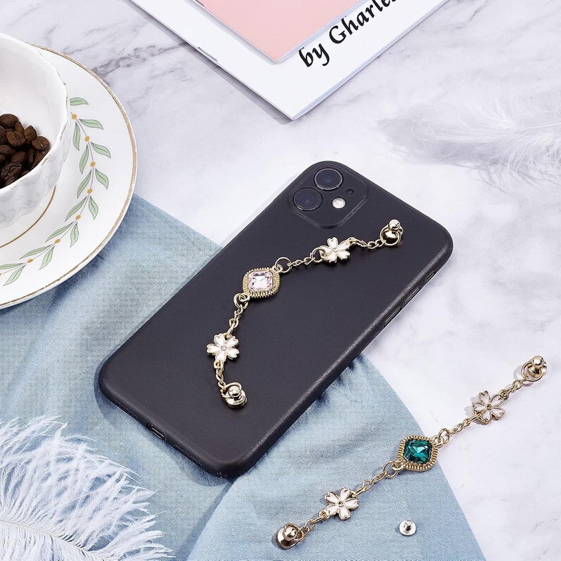 Klarako 4pcs Phone Charms Chain Strap, Rhinestone Enamel Flower Pendant for Stylish Phone Decoration - Image 2