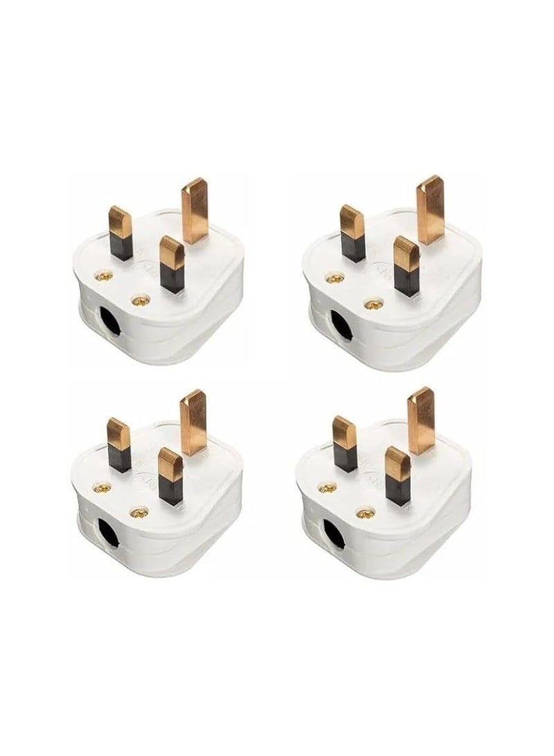 erorex 13A Top Plug 3 Pin Fused WHITE Volt 220-240 Durable Thermoplastic, Brass Premium Quality (PACK OF 4) - Image 1