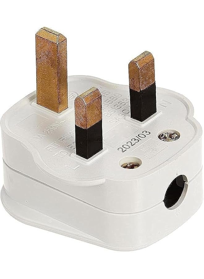 erorex 13A Top Plug 3 Pin Fused WHITE Volt 220-240 Durable Thermoplastic, Brass Premium Quality (PACK OF 4) - Image 3