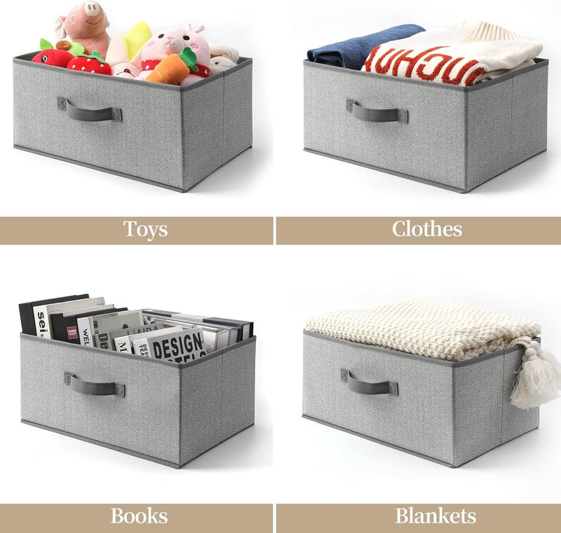 EITMOW Storage Baskets, 15.7 Inch Woven Fabric Bins, Storage Cubes with Reinforced Handles, Organizer Bins for Closet Shelves, Foldable, for Toys, Clothes, Natural Beige (3PCS/Grey-15.7*11*7.8inch) - Image 4