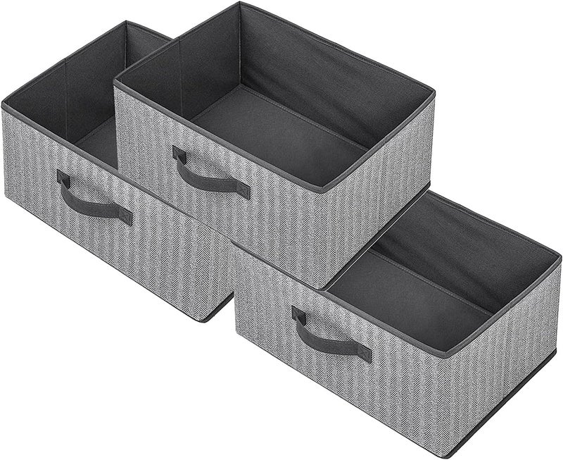 EITMOW Storage Baskets, 15.7 Inch Woven Fabric Bins, Storage Cubes with Reinforced Handles, Organizer Bins for Closet Shelves, Foldable, for Toys, Clothes, Natural Beige (3PCS/Grey-15.7*11*7.8inch) - Image 1