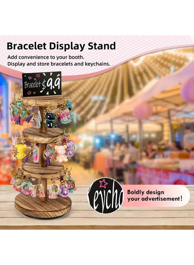 Round 3 Tier Wooden Jewelry Organizer With Rotating Display Shelves For Bracelet Necklace Storage On Dresser Countertop - Image 2