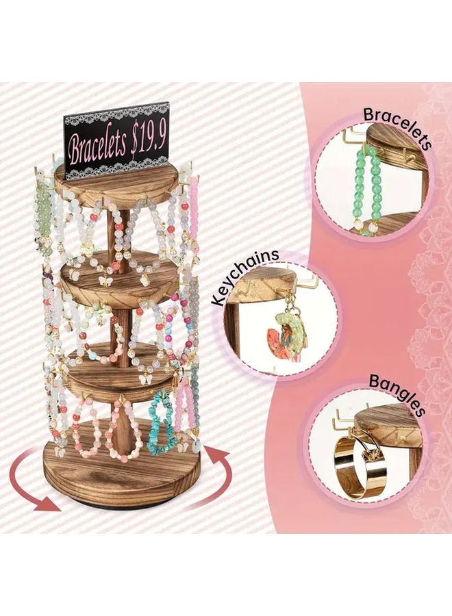 Round 3 Tier Wooden Jewelry Organizer With Rotating Display Shelves For Bracelet Necklace Storage On Dresser Countertop - Image 4