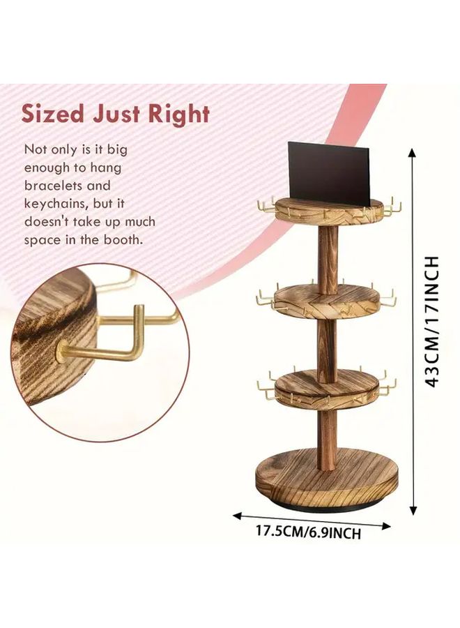 Round 3 Tier Wooden Jewelry Organizer With Rotating Display Shelves For Bracelet Necklace Storage On Dresser Countertop - Image 3