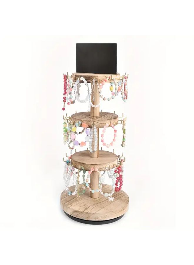 Round 3 Tier Wooden Jewelry Organizer With Rotating Display Shelves For Bracelet Necklace Storage On Dresser Countertop - Image 1