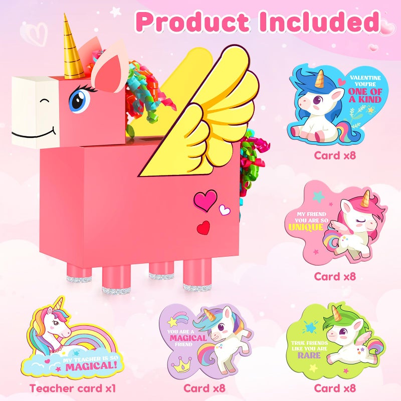 Gloween Valentines Day Boxes and Cards for Kids Classroom School Exchange, Great Valentines Gifts Party Favors for Boys Girls (1 Unicorn Box, 32 Valentine Cards, 1 Teacher Card) - Image 3
