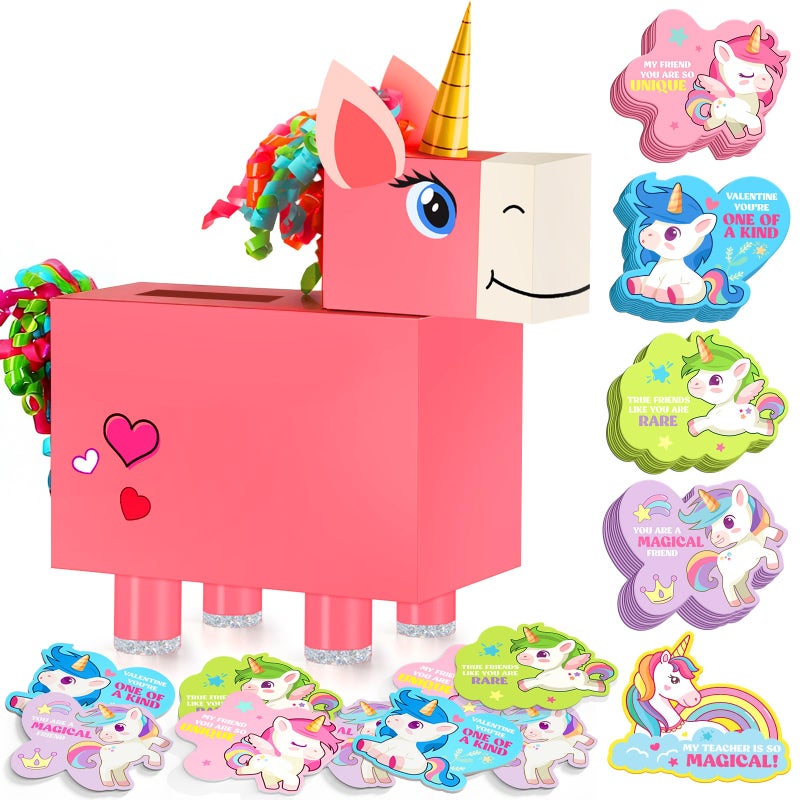 Gloween Valentines Day Boxes and Cards for Kids Classroom School Exchange, Great Valentines Gifts Party Favors for Boys Girls (1 Unicorn Box, 32 Valentine Cards, 1 Teacher Card) - Image 1