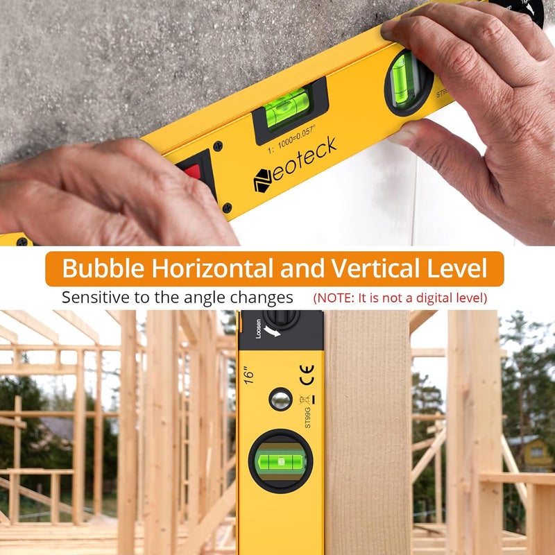 Neoteck مقياس الزاوية الرقمي 225° 16 بوصة بروكتور الألمنيوم مع إضاءة خلفية LCD أداة قياس الزاوية الرقمية مع فقاعة أفقية ورأسية للأعمال الخشبية والبناء والآلات - ذهبي - Image 5