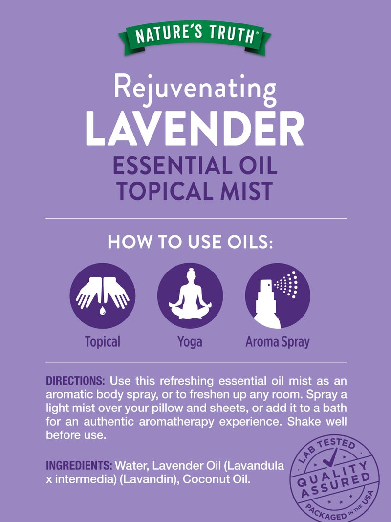 Nature's Truth Lavender Essential Oil Spray | 2.4 fl oz | Room Aroma Mist, Topical Use, & Yoga - Image 2