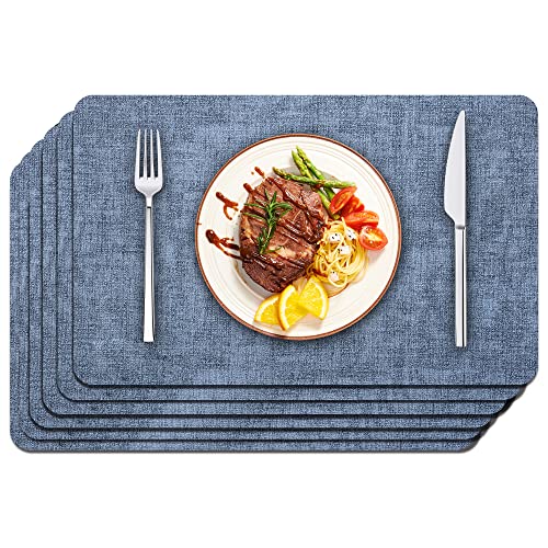 Maxpearl Faux Leather Placemats Set of 6  Waterproof  Wipe Clean  Heat Resistant  Anti Slip Dining Table Place Mats Suitable for Indoor  Outdoor Use 1712 Blue