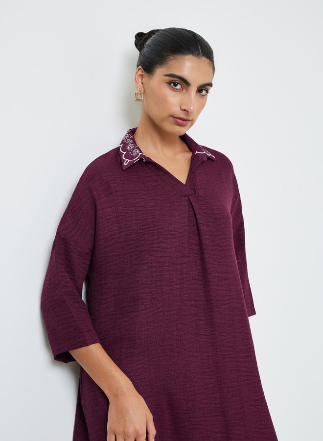 Amirah Burgundy Printed Collar Jalabiya - Image 2