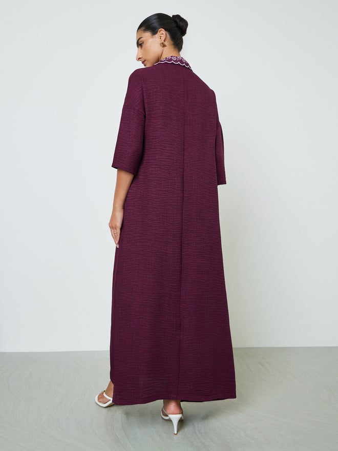 Styli Burgundy Printed Collar Jalabiya - Image 5