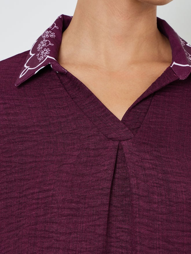 Styli Burgundy Printed Collar Jalabiya - Image 4