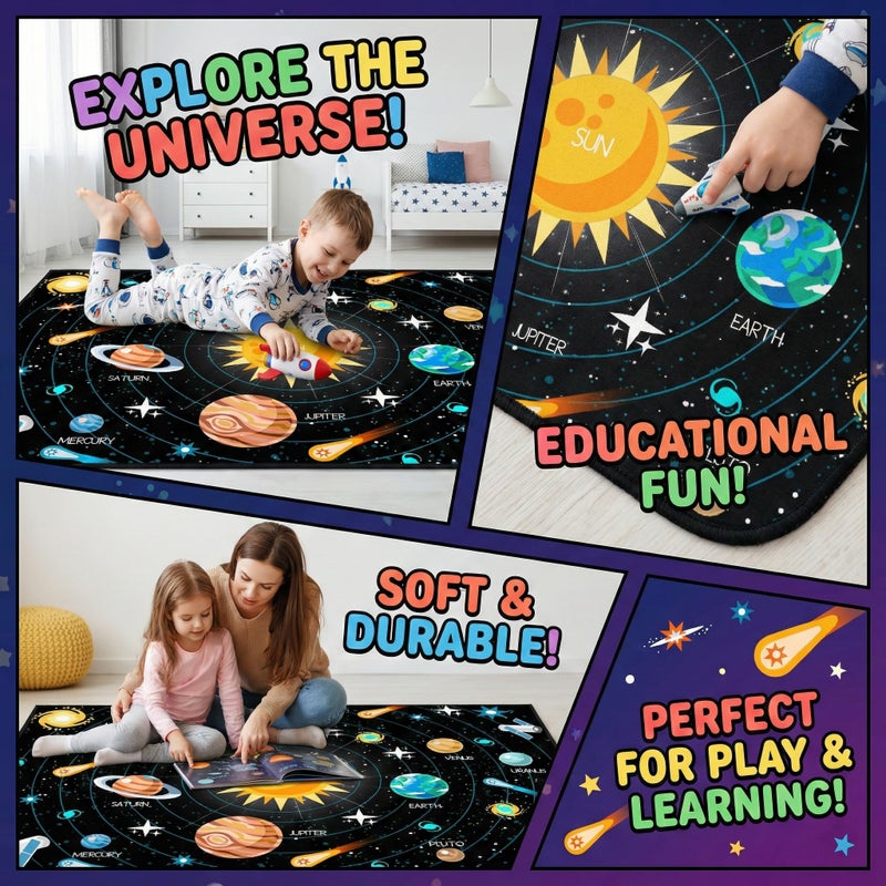 Kossmjx Outer Space Rugs Small Size Universe Solar System Planet Theme Carpets Kids Rugs for Playroom Educational Learning Area Rug for Living Room Bedroom Indoor Crystal Polyester Floor Sofa Mats, 2'Ã—3' - Image 4