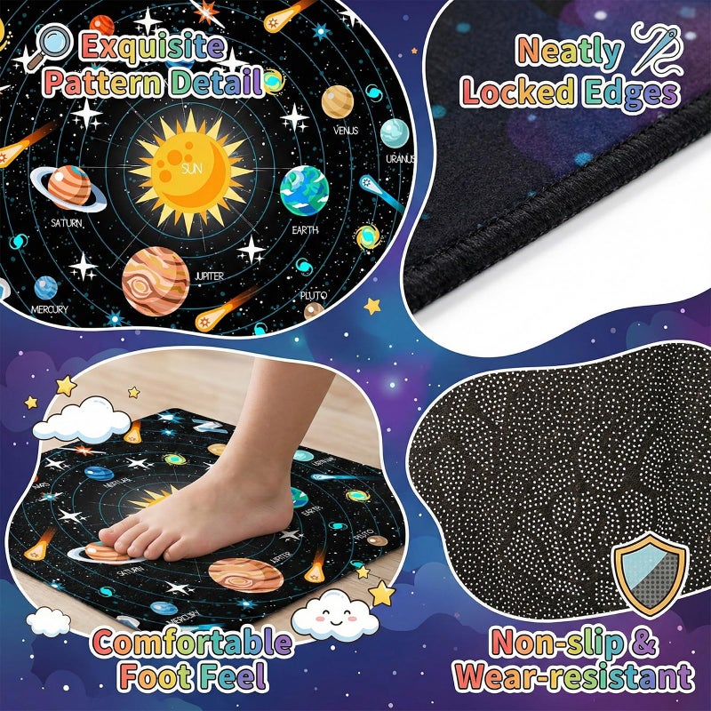 Kossmjx Outer Space Rugs Small Size Universe Solar System Planet Theme Carpets Kids Rugs for Playroom Educational Learning Area Rug for Living Room Bedroom Indoor Crystal Polyester Floor Sofa Mats, 2'Ã—3' - Image 5
